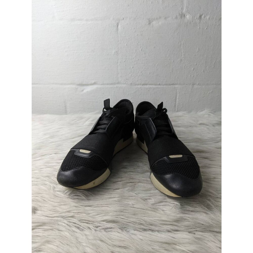 Balenciaga Black Leather and Mesh Race Runner Sneakers Size 39